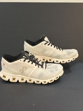 On Running Cloud X Women's Neutral Cream and Black Cloud Running Sneakers Size 8